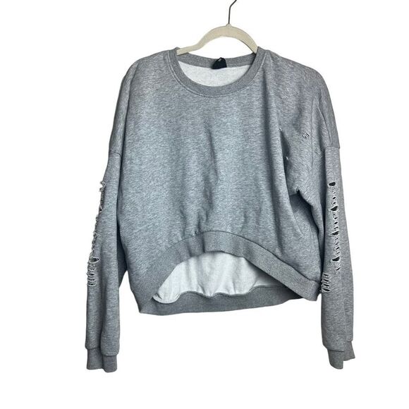 NUDE Grey Shredded Crop Sweatshirt Sz. M - Picture 1 of 6